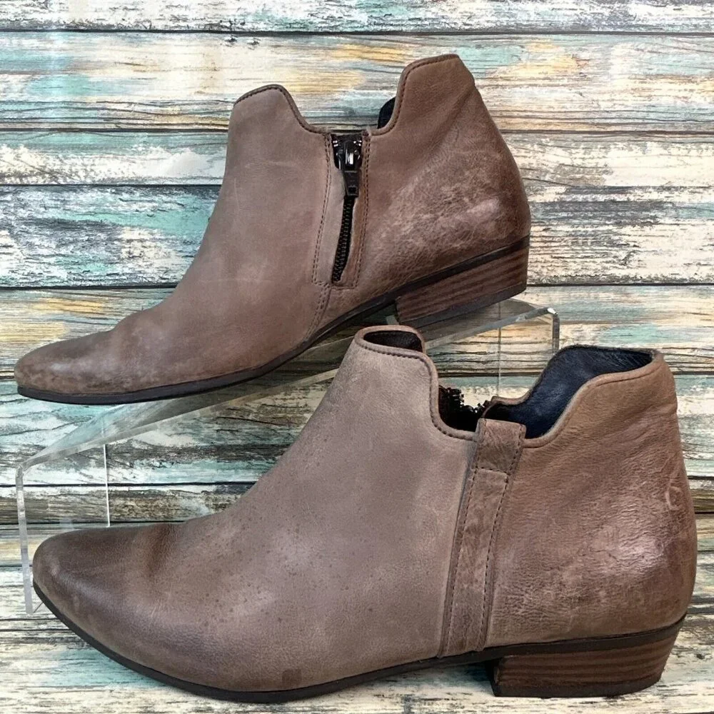 PAUL GREEN Ankle Booties Womens US 6.5 Distressed Gray Leather Low Block Heel
